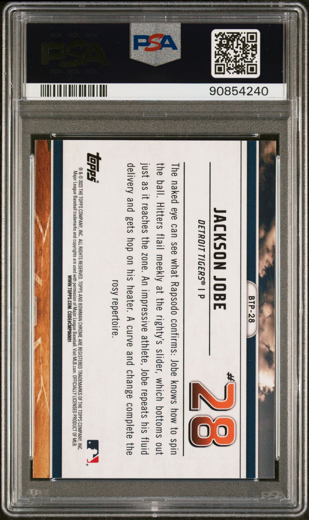Graded 2023 Topps Bowman Jackson Jobe #BTP28 Scouts Top 100 Rookie RC Baseball Card PSA 10 Gem Mint