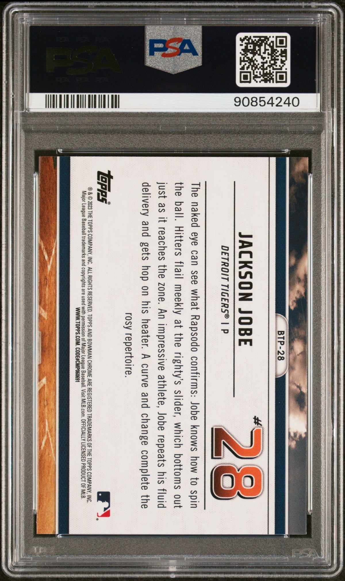 Graded 2023 Topps Bowman Jackson Jobe #BTP28 Scouts Top 100 Rookie RC Baseball Card PSA 10 Gem Mint