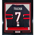 Framed Autographed/Signed Brady Tkachuk 35x39 Ottawa Black Hockey Jersey JSA COA