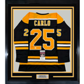 Framed Autographed/Signed Brandon Carlo 35x39 Boston Black Hockey Jersey JSA COA