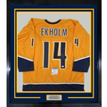 Framed Autographed/Signed Mattias Ekholm 35x39 Nashville Yellow Hockey Jersey PSA/DNA COA