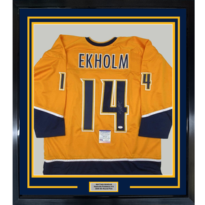 Framed Autographed/Signed Mattias Ekholm 35x39 Nashville Yellow Hockey Jersey PSA/DNA COA
