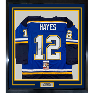 Framed Autographed/Signed Kevin Hayes 35x39 St. Louis Blue Hockey Jersey JSA COA