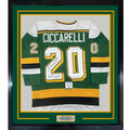 Framed Autographed/Signed Dino Ciccarelli 35x39 HOF 2010 Minnesota Green Hockey Jersey Beckett BAS COA