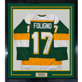 Framed Autographed/Signed Marcus Foligno 35x39 Minnesota Green Hockey Jersey Beckett BAS COA