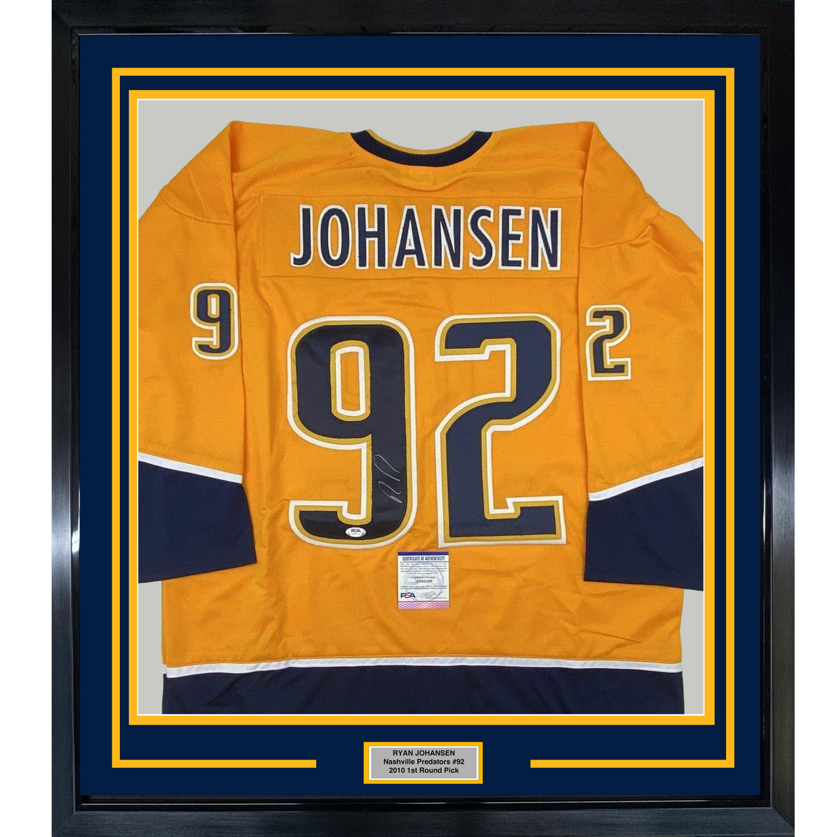 Framed Autographed/Signed Ryan Johansen 35x39 Nashville Yellow Hockey Jersey PSA/DNA COA