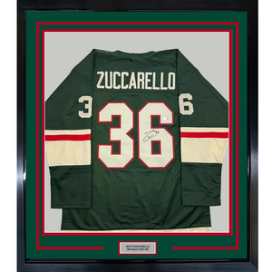 Framed Autographed/Signed Mats Zuccarello 35x39 Minnesota Green Hockey Jersey Beckett BAS COA