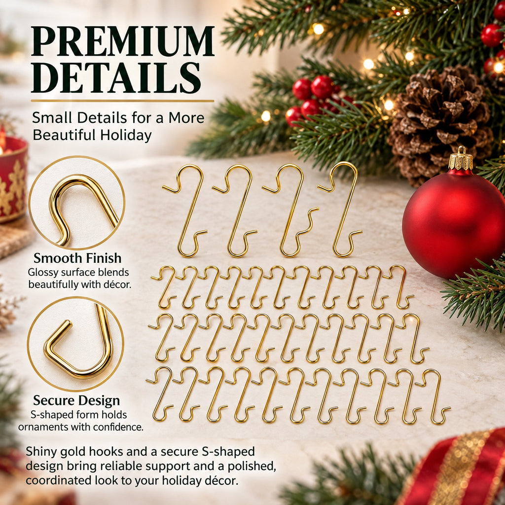 Set of 60 Gold Metal Wire Christmas Ornaments Hooks Hangers 1.16 Inches