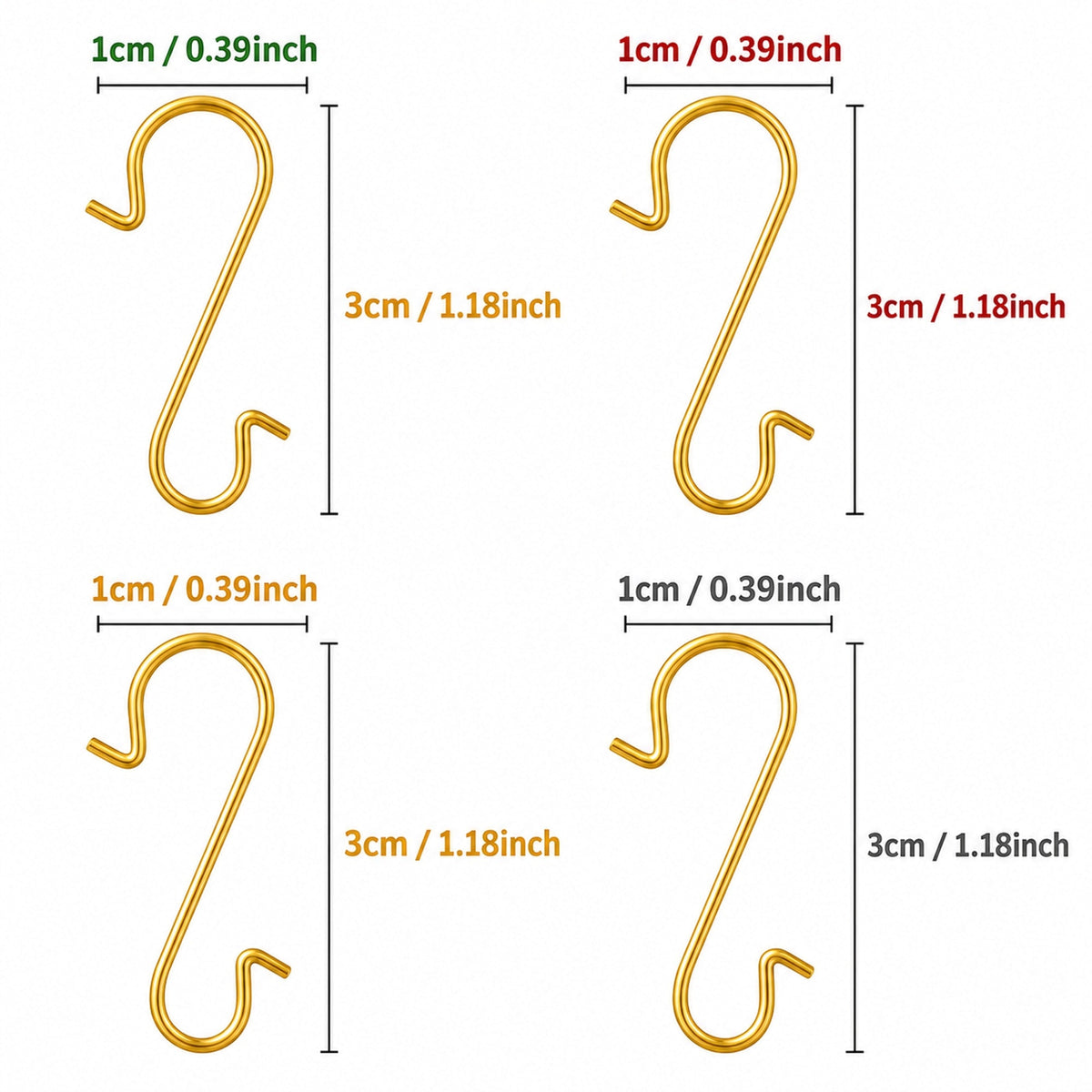 Set of 60 Gold Metal Wire Christmas Ornaments Hooks Hangers 1.16 Inches
