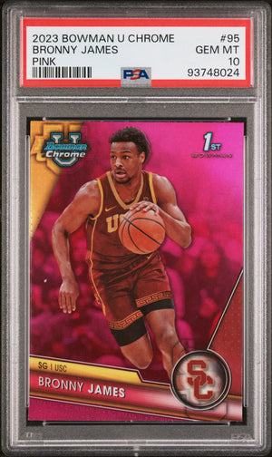 Graded 2023 Topps Bowman U Chrome Bronny James #95 Pink Rookie RC Basketball Card PSA 10 Gem Mint