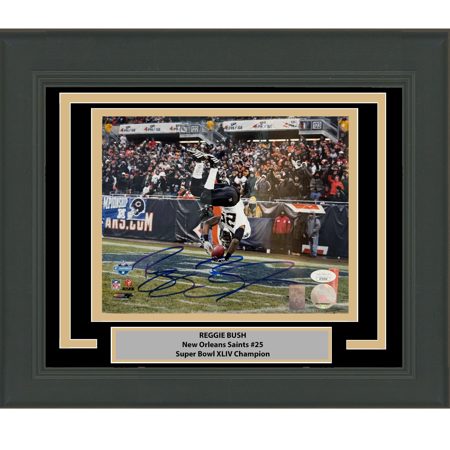 Framed Autographed/Signed Reggie Bush New Orleans Saints 8x10 Football Photo JSA COA #2