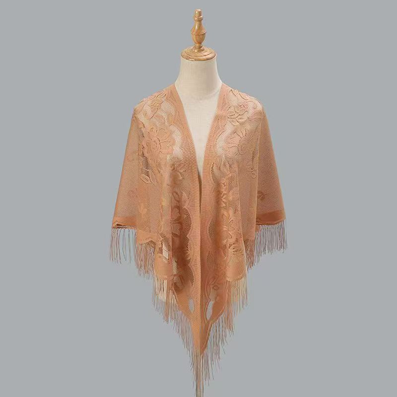 Womens Breathable Lace Triangle Shawl With Floral Design