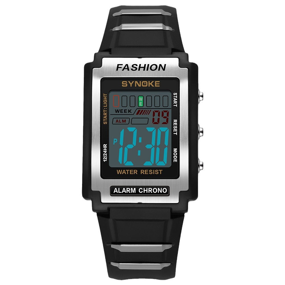 Men's Retro Rectangular Sports Waterproof Luminous Electronic Watch