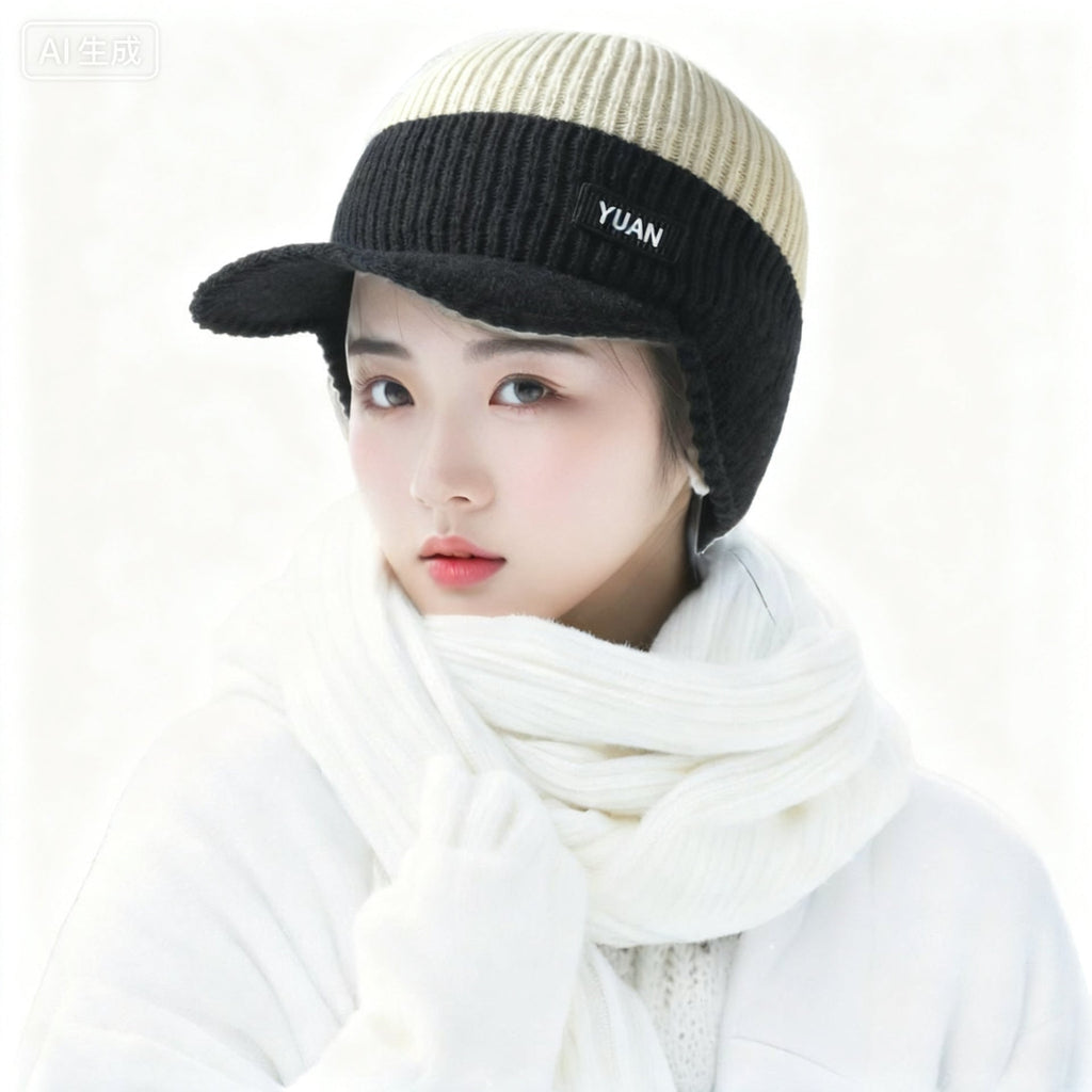 Mens Fleece-Lined Thickened Warm Knitted Hat