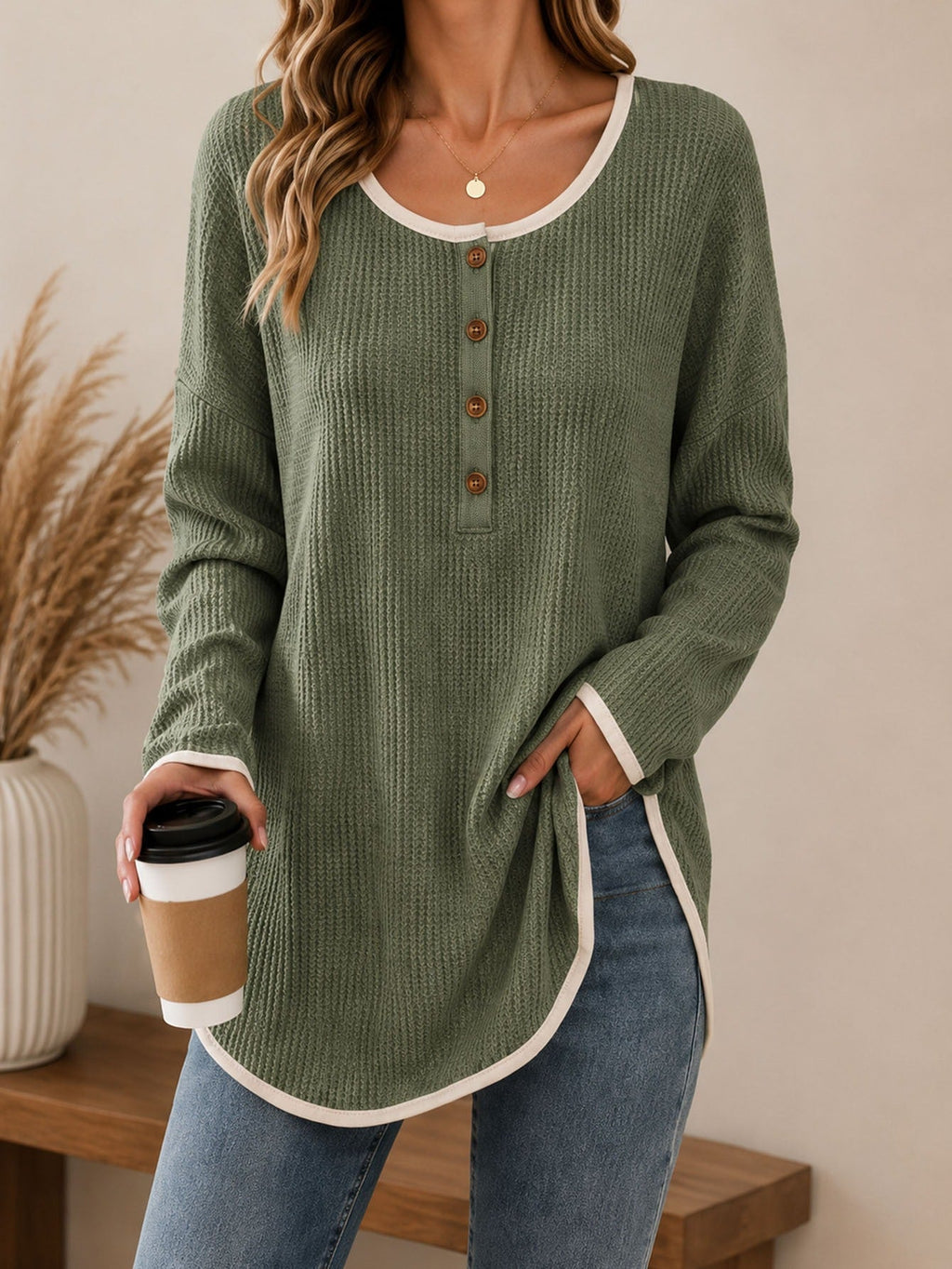 Anno's Self-developed 2026 European And American Women's Fashion Casual Round-neck Buttoned Long-sleeve Top For Amazon Independent Stores
