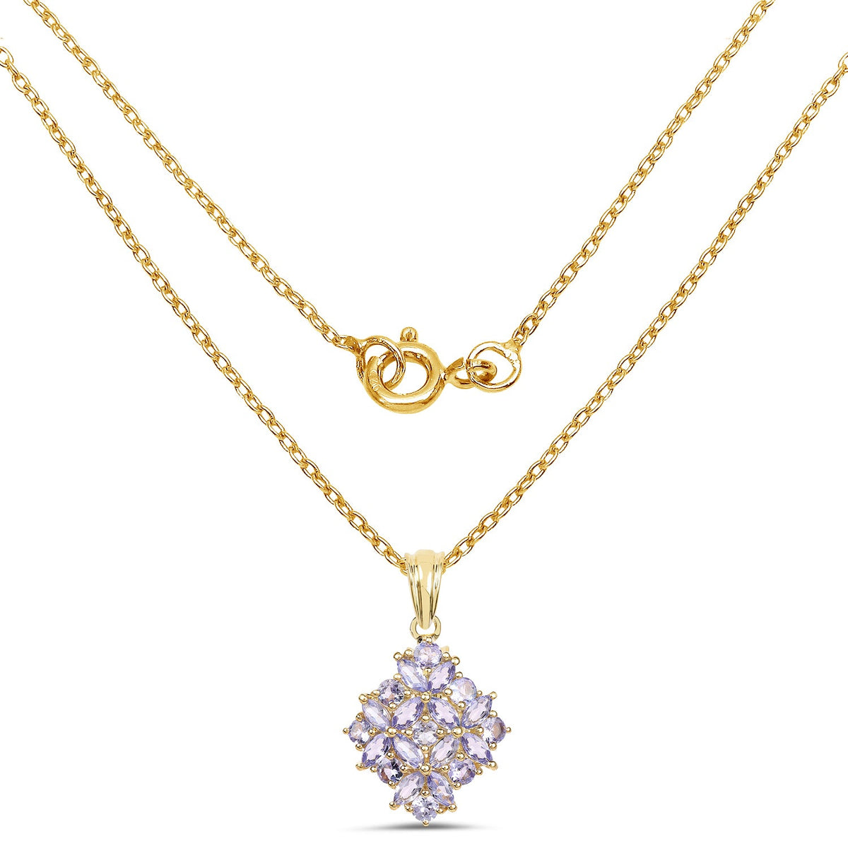14K Yellow Gold Plated 2.58 Carat Genuine Tanzanite .925 Sterling Silver Pendant