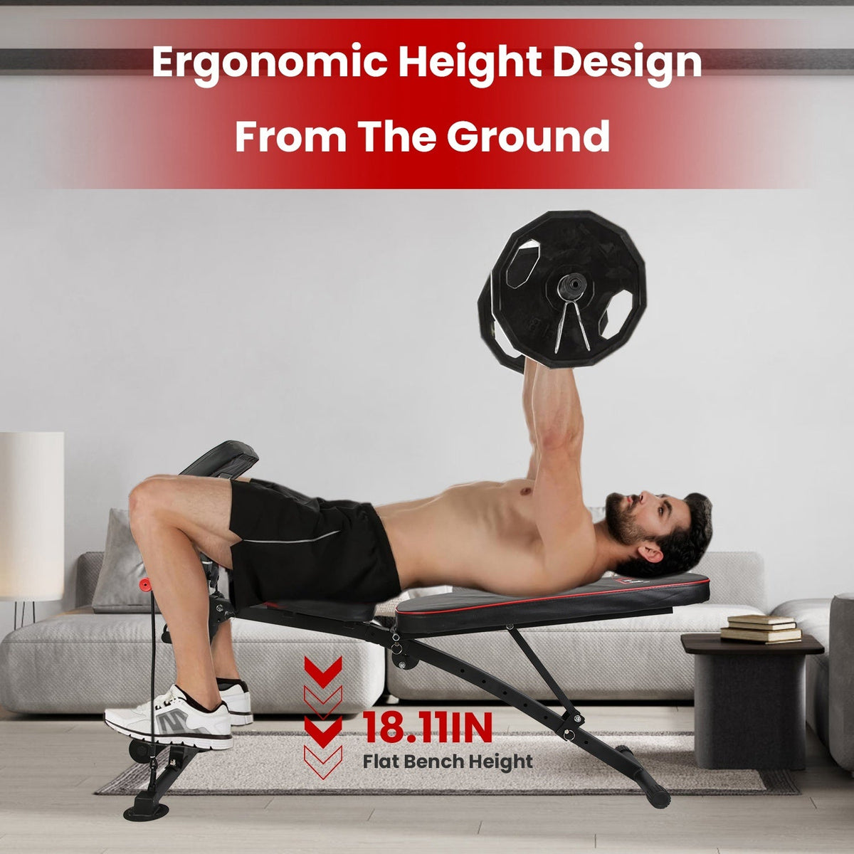 Adjustable Weight Bench with Preacher Curl Pad & Resistance Bands