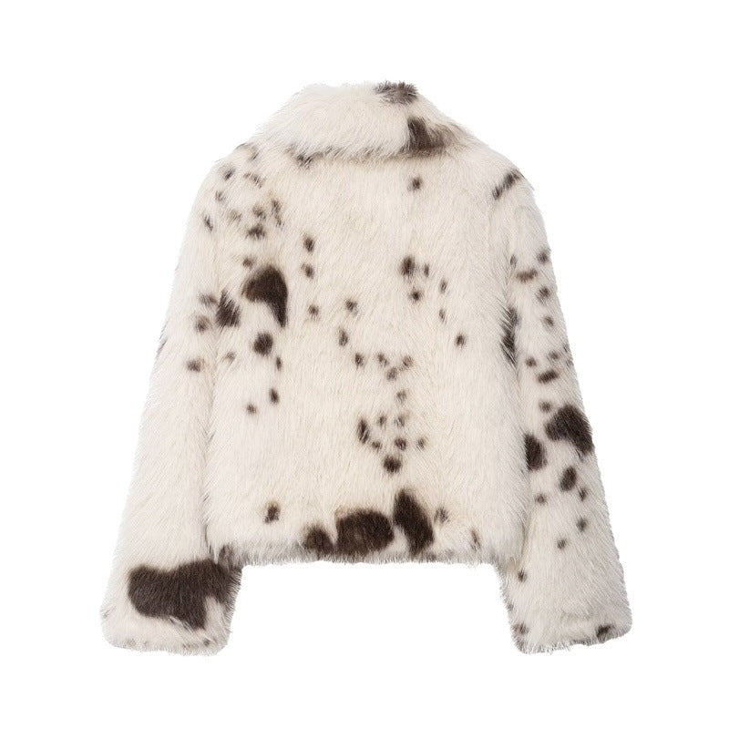 Artificial Fur Animal Pattern Coat For Women