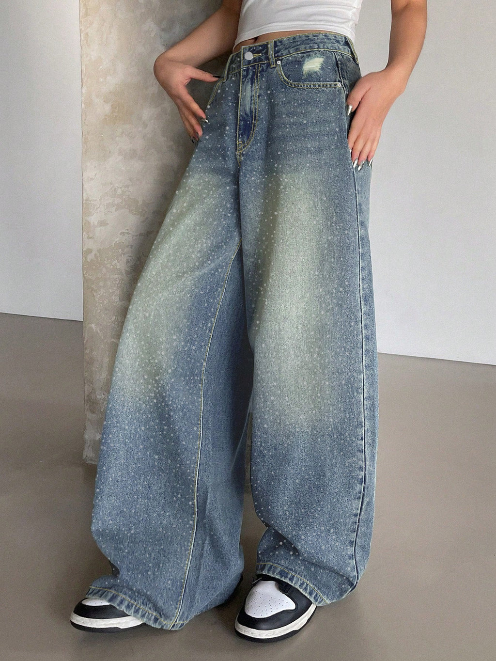 Water-washed Blue Wide-leg Extra-long Floor-length Jeans