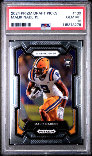 Graded 2024 Panini Prizm Draft Picks Malik Nabers #109 Rookie RC Football Card PSA 10 Gem Mint