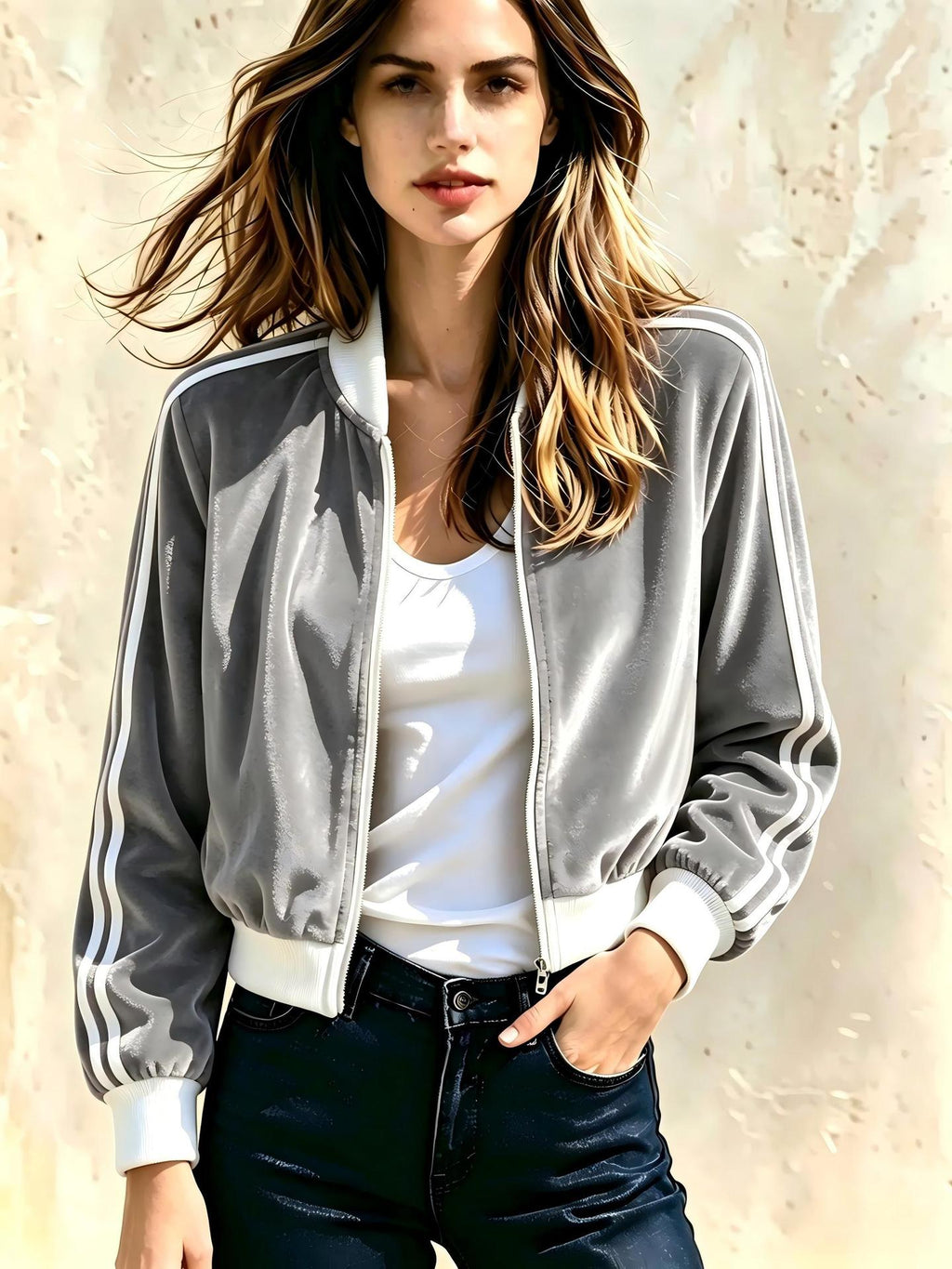 Stand-collar Sports Womens Casual Zip-up Jacket