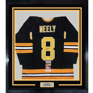 Framed Autographed/Signed Cam Neely 35x39 Boston Black Hockey Jersey JSA COA