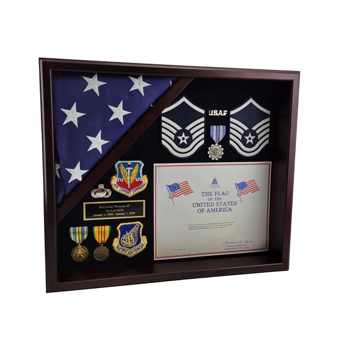 Shadow box for 3x5 flag, Wood  finish, Capitol Shadow box
