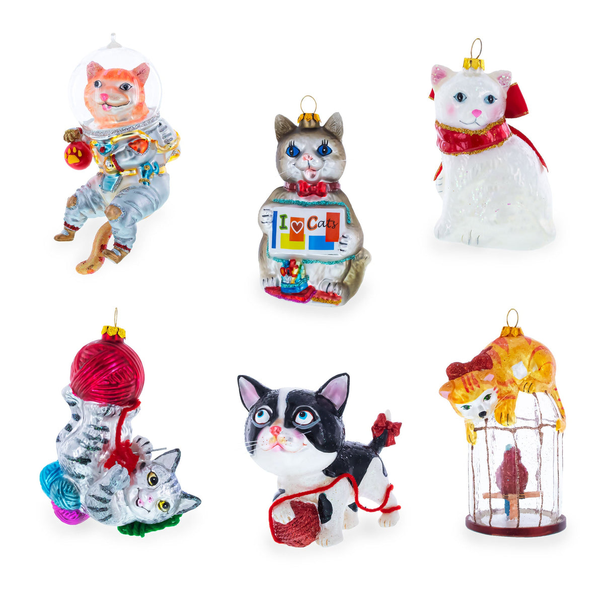 Black Cat Wearing a Dress Glass Christmas Ornament