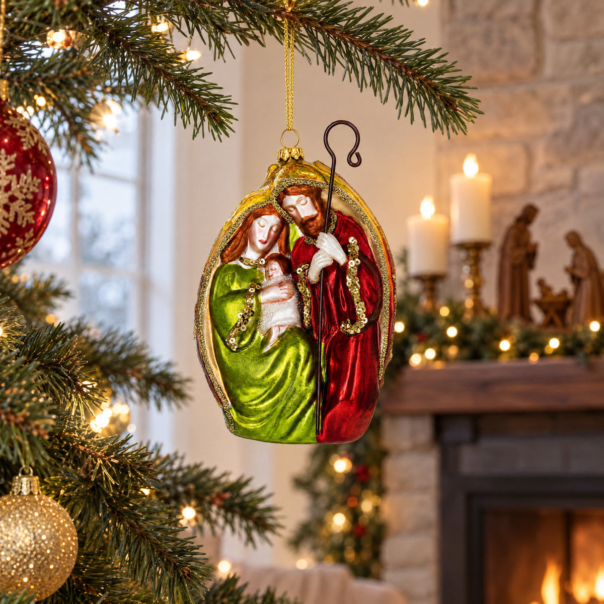 Nativity Scene Glass Christmas Ornament