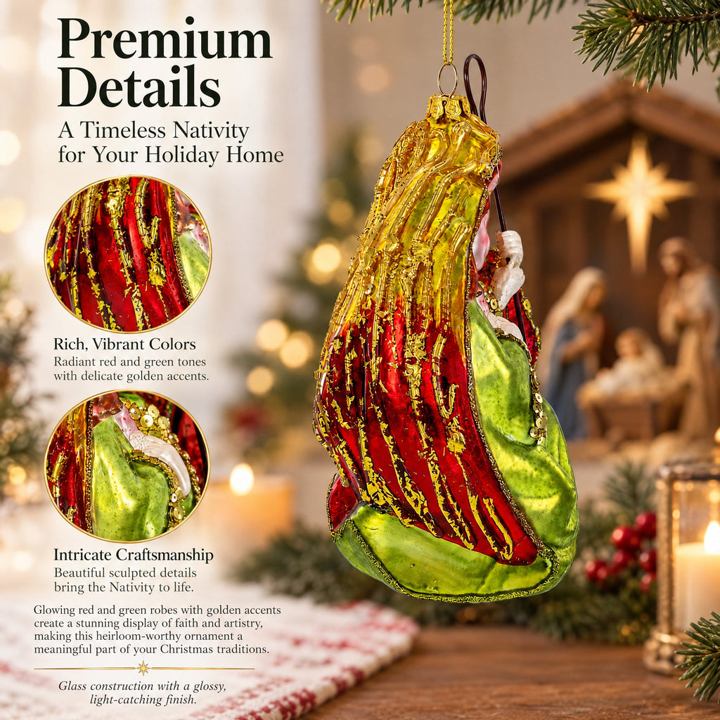 Nativity Scene Glass Christmas Ornament