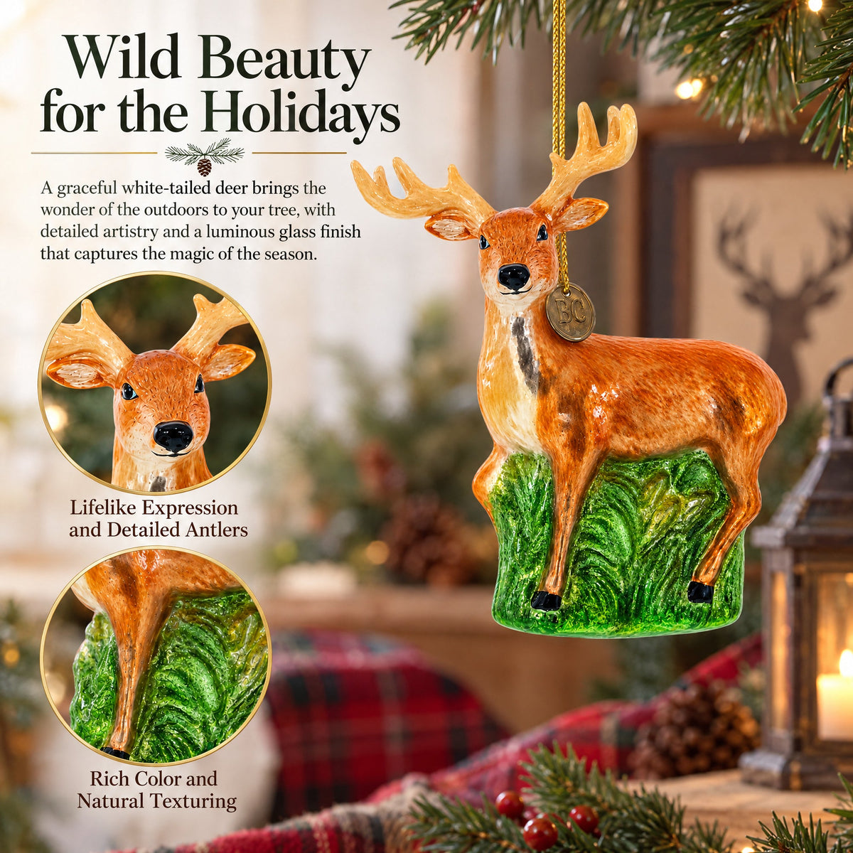 White-Tailed Deer Glass Christmas Ornament