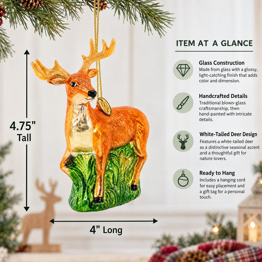 White-Tailed Deer Glass Christmas Ornament