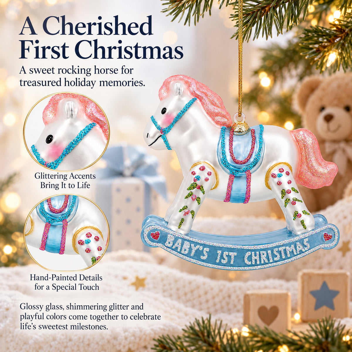 Baby’s First Rocking Horse Glass Christmas Ornament
