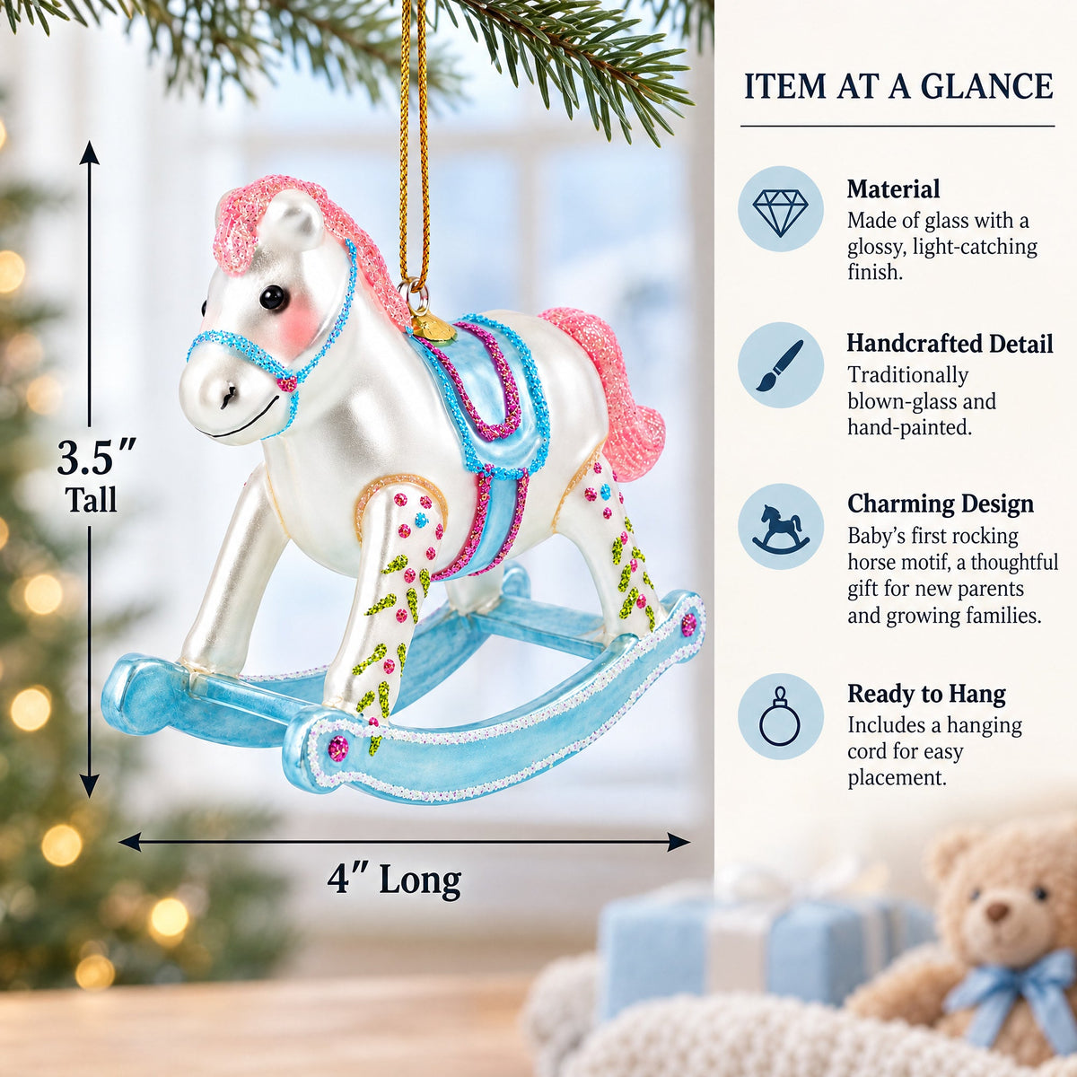 Baby’s First Rocking Horse Glass Christmas Ornament