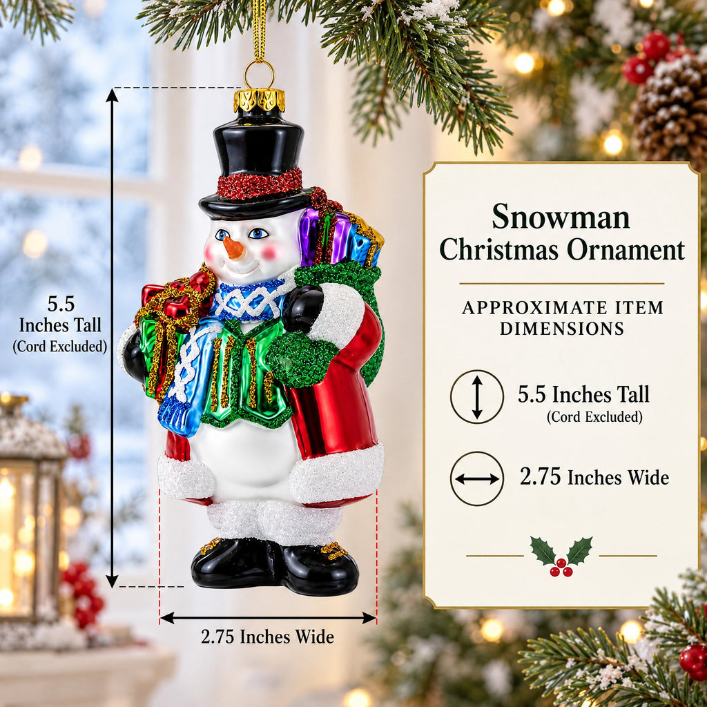 Snowman with Black Hat Glass Christmas Ornament