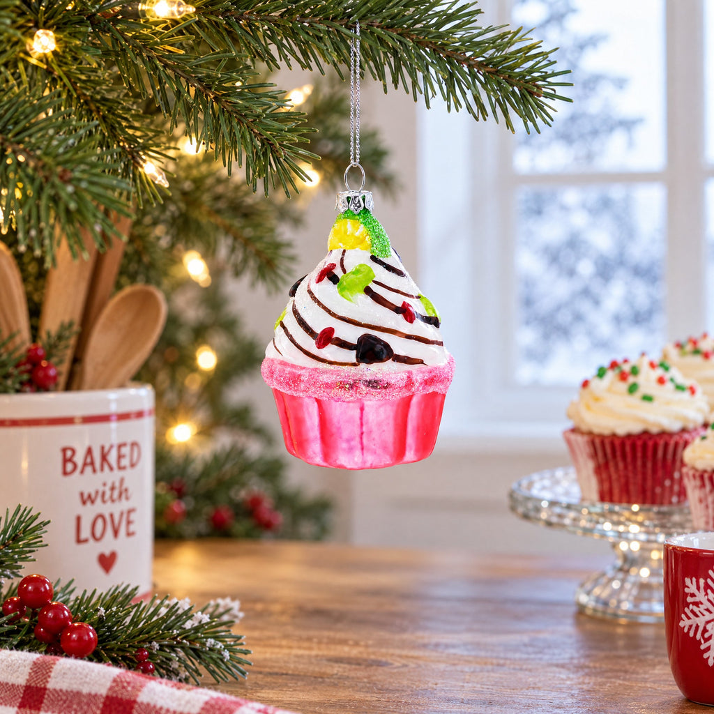 Cupcake/Muffin Glass Christmas Ornament