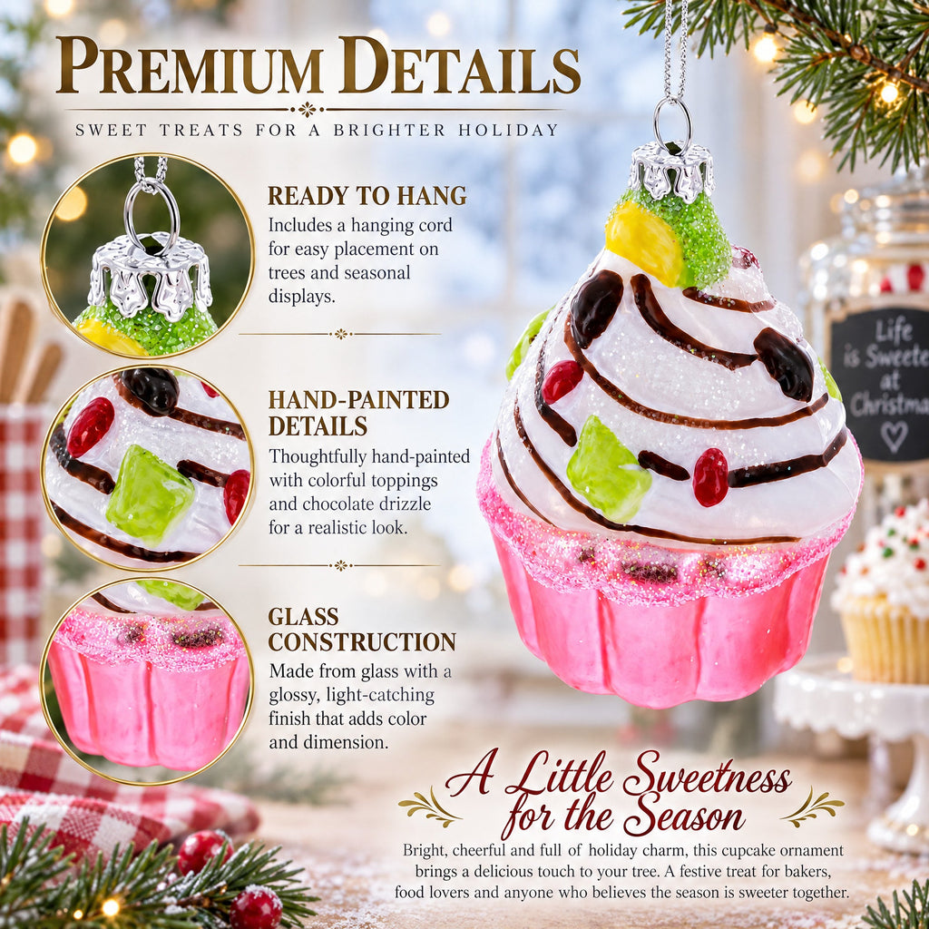 Cupcake/Muffin Glass Christmas Ornament
