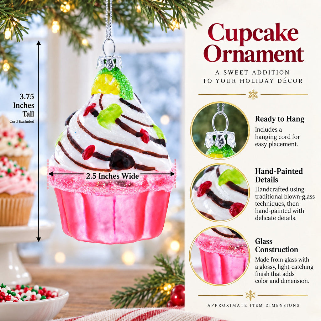 Cupcake/Muffin Glass Christmas Ornament
