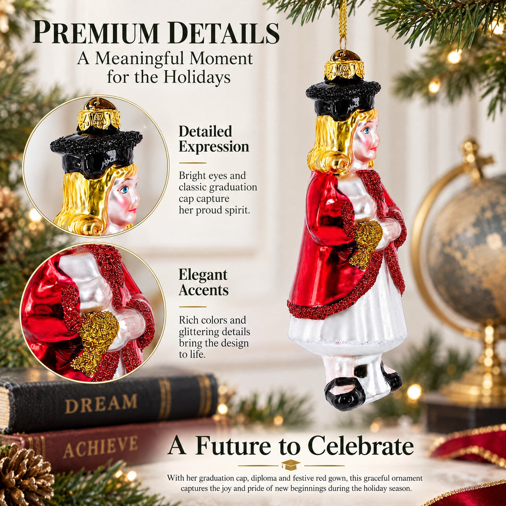 Proud Graduate Holding a Diploma Glass Christmas Ornament