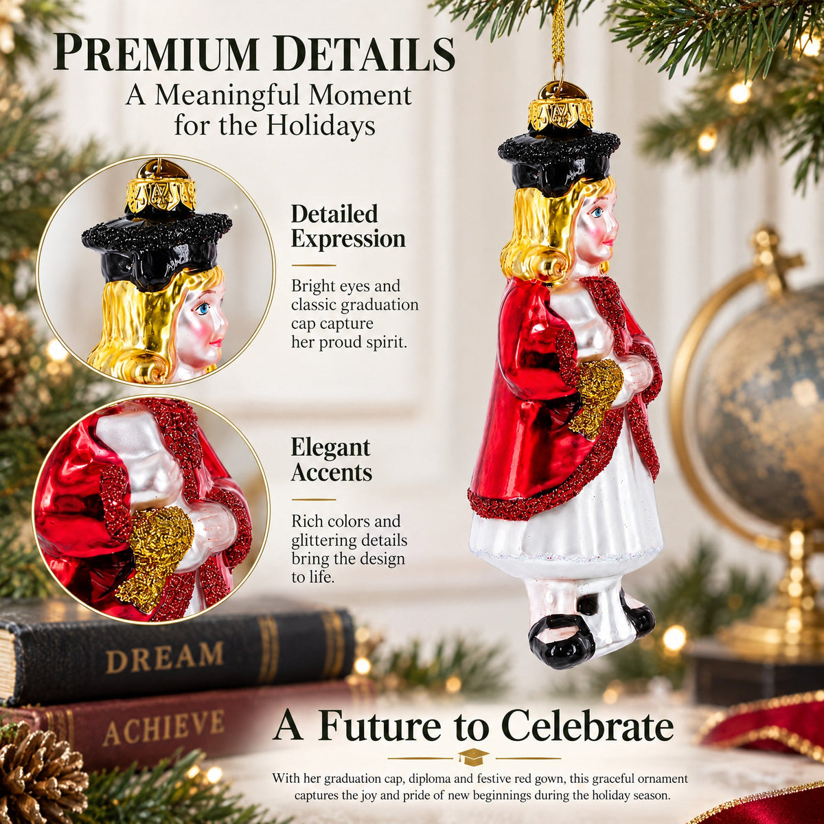 Proud Graduate Holding a Diploma Glass Christmas Ornament