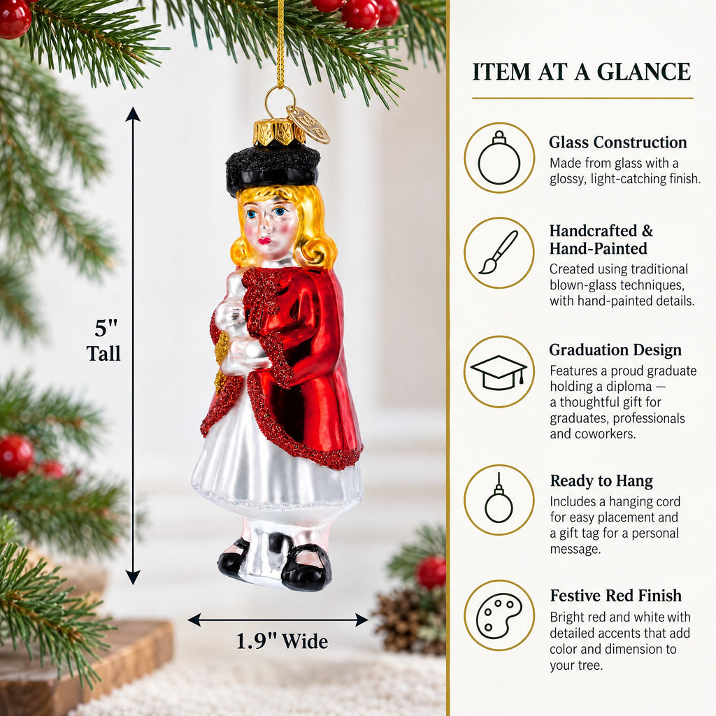 Proud Graduate Holding a Diploma Glass Christmas Ornament