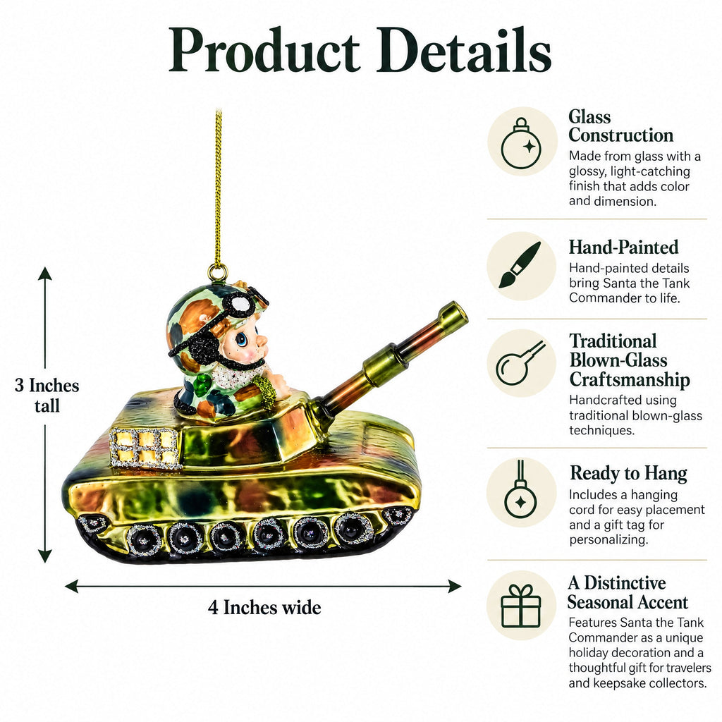 Santa the Tank Commander Glass Christmas Ornament