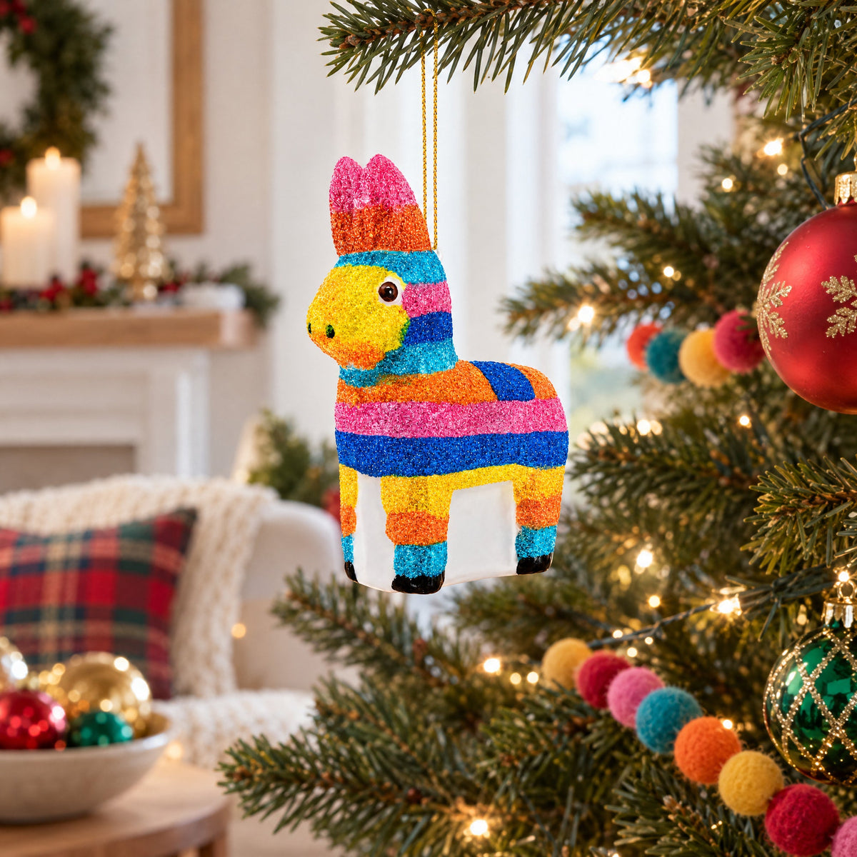 Festive Pinata Glass Christmas Ornament