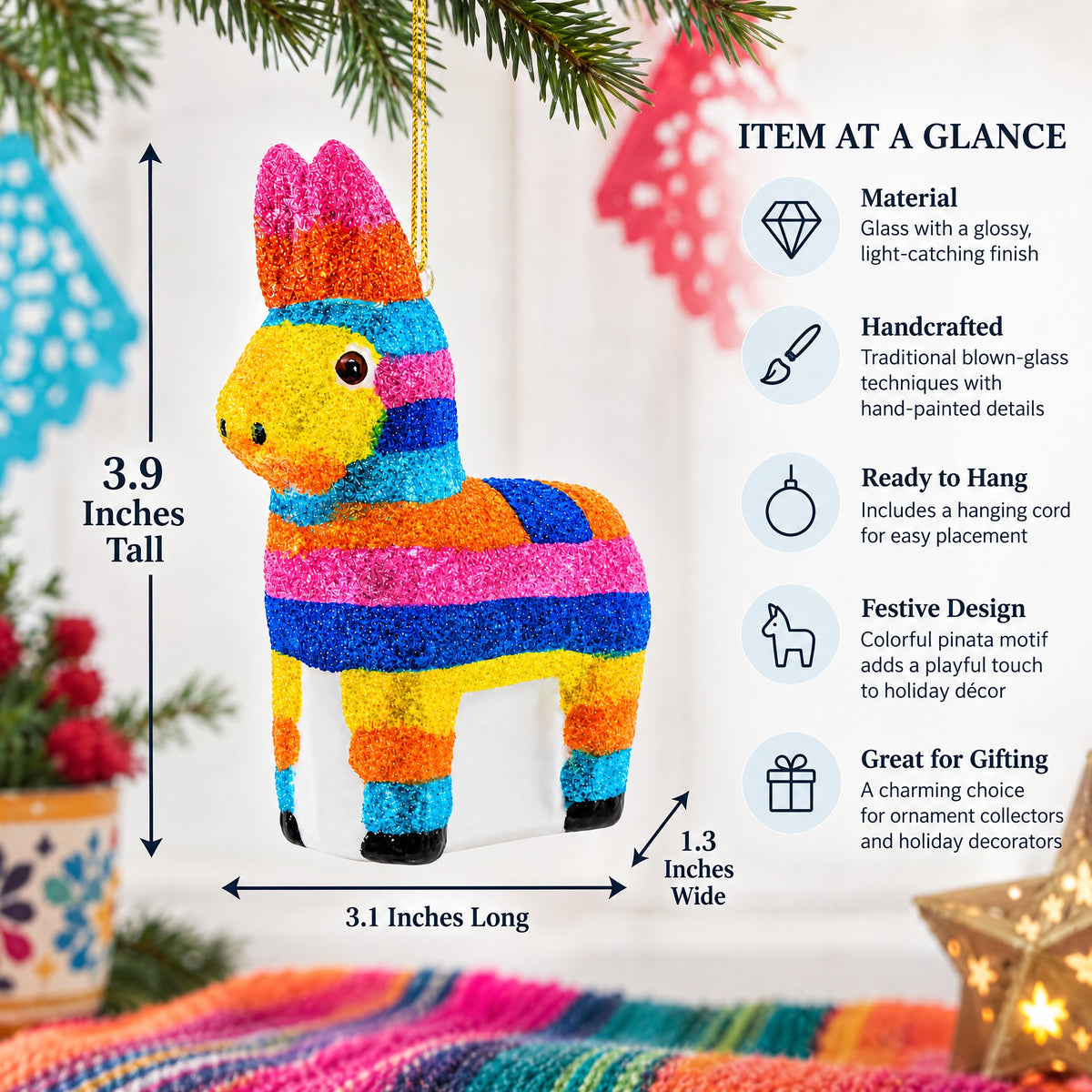 Festive Pinata Glass Christmas Ornament