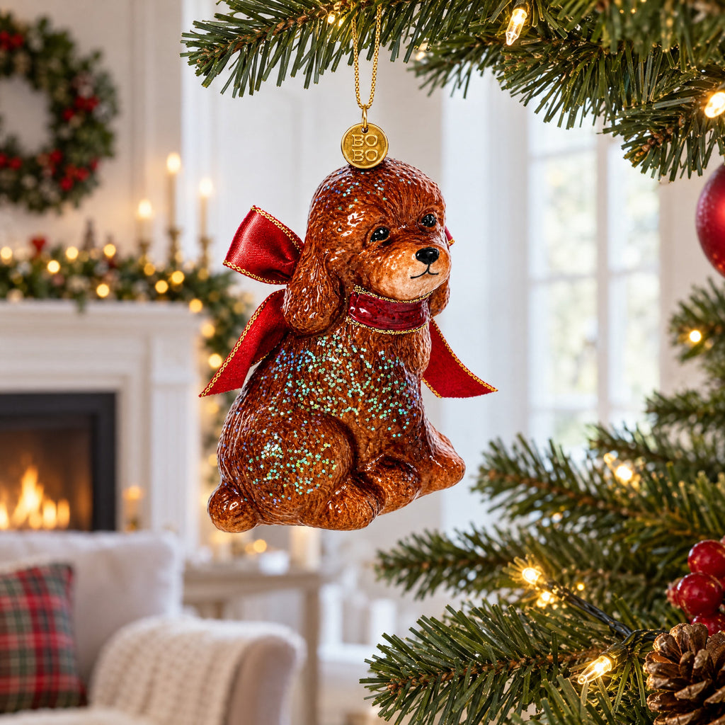 Glittery Spaniel Dog Glass Christmas Ornament