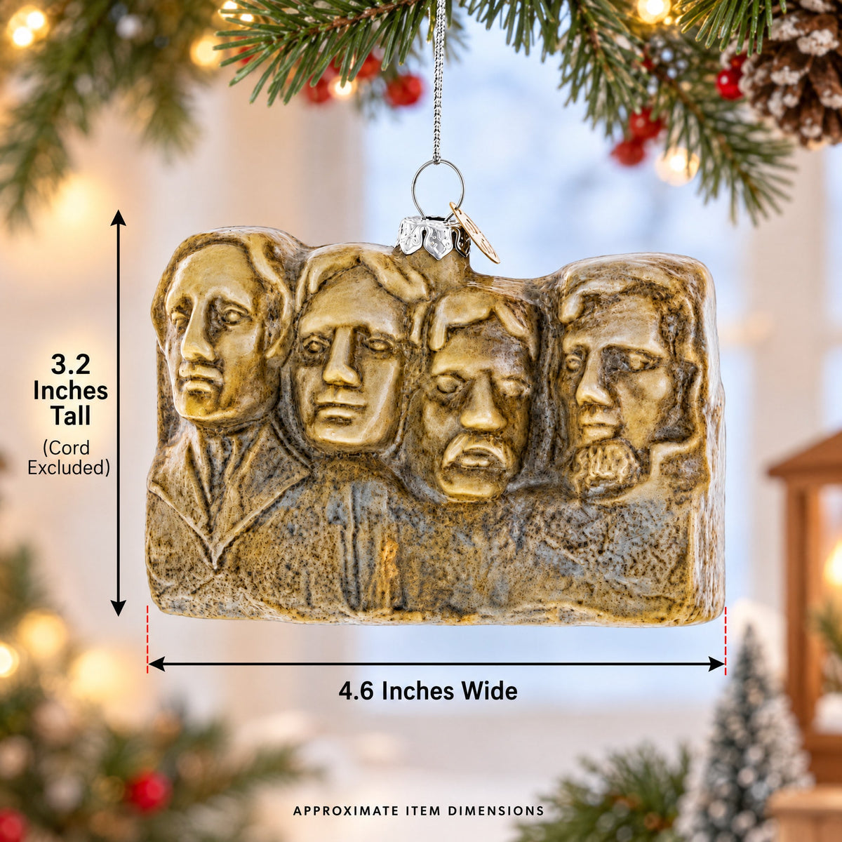 Mount Rushmore, South Dakota Glass Christmas Ornament