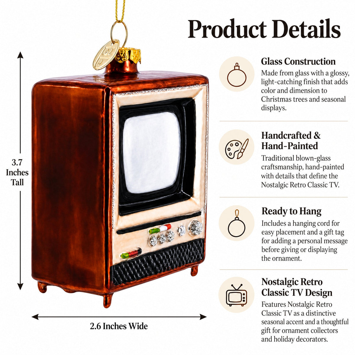 Nostalgic Retro Classic TV Glass Christmas Ornament