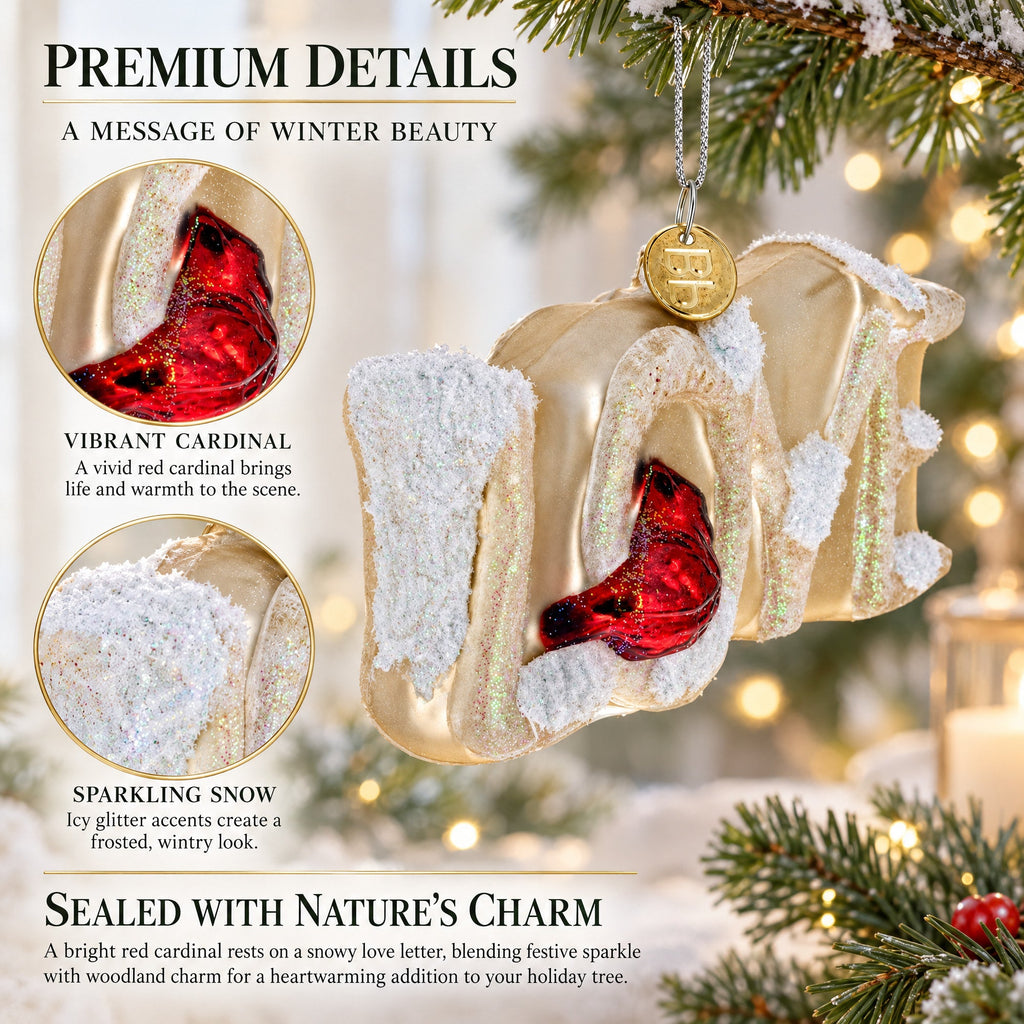 Love Letters Red Cardinal on Branch Glass Christmas Ornament