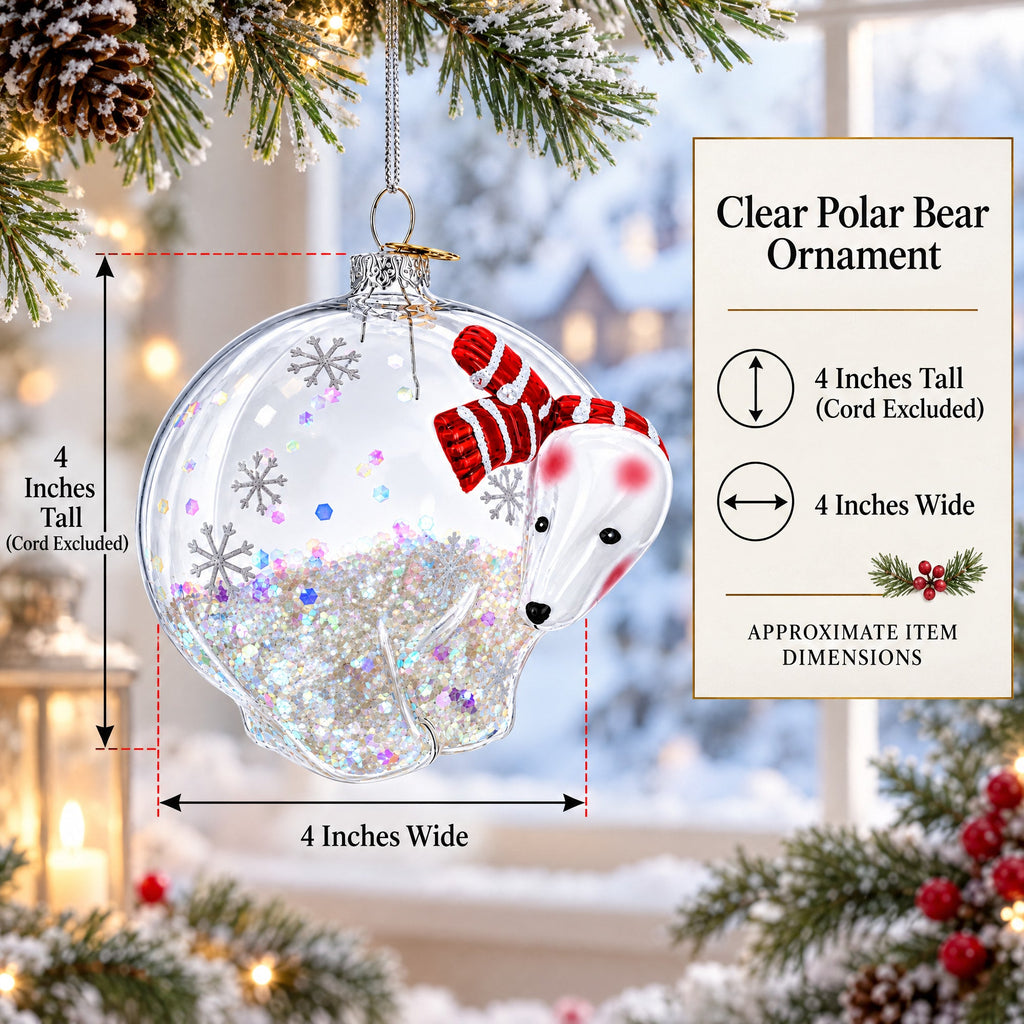 Clear Polar Bear Glass Christmas Ornament