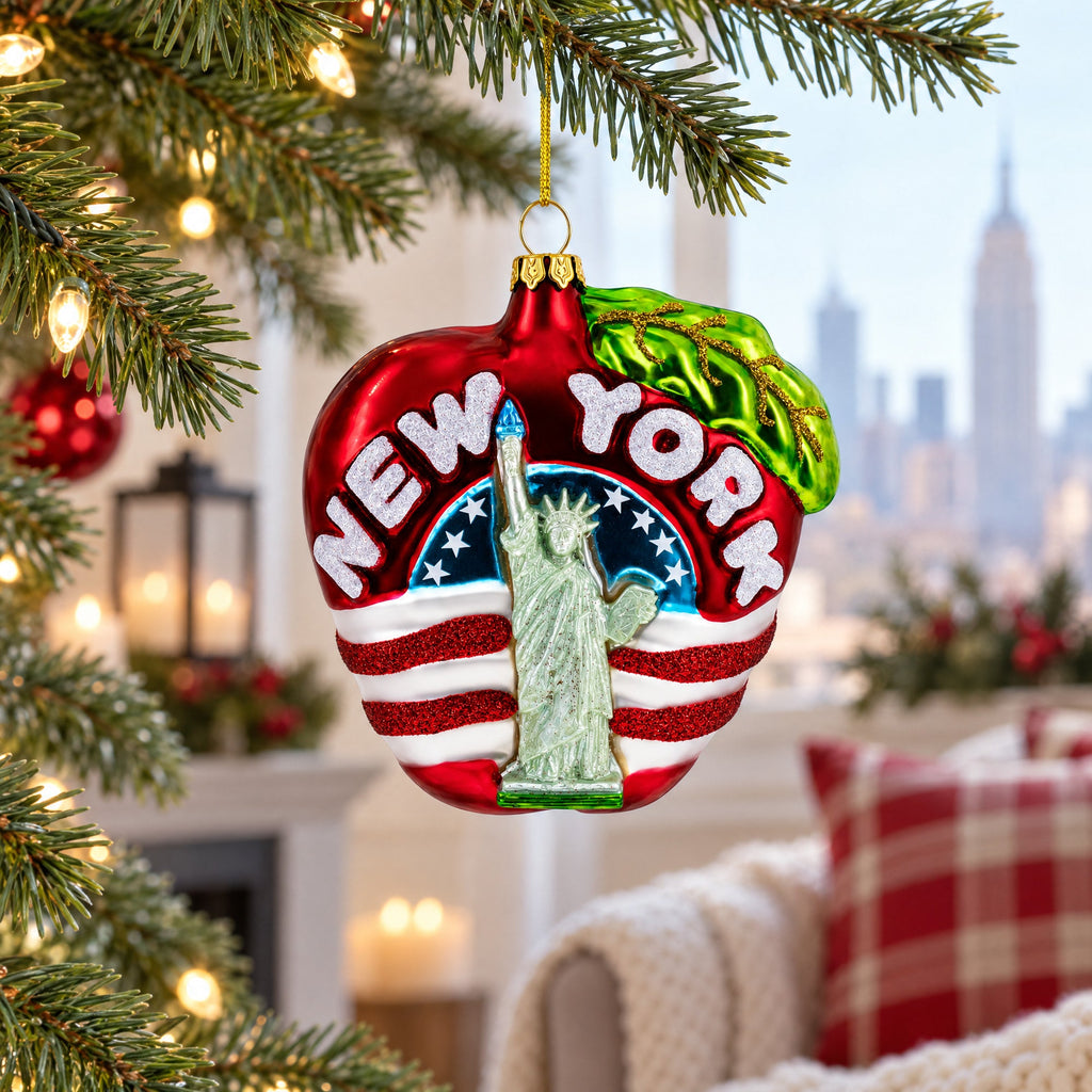 New York City Apple Symbol Glass Christmas Ornament